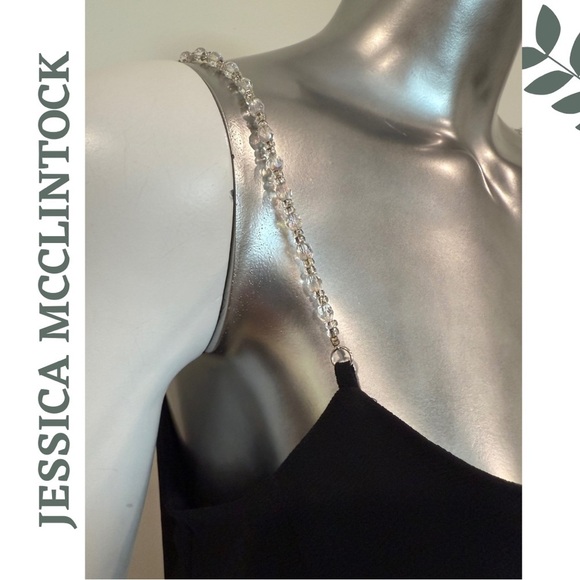 Jessica McClintock Black Evening Slip Dress w/ Crystal Beaded Straps - Size 10 - Picture 5 of 7